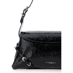 Ptit Voyou Black Shoulder Bag with Logo Lettering on the Front and Adjustable Shoulder Strap in Leather Woman