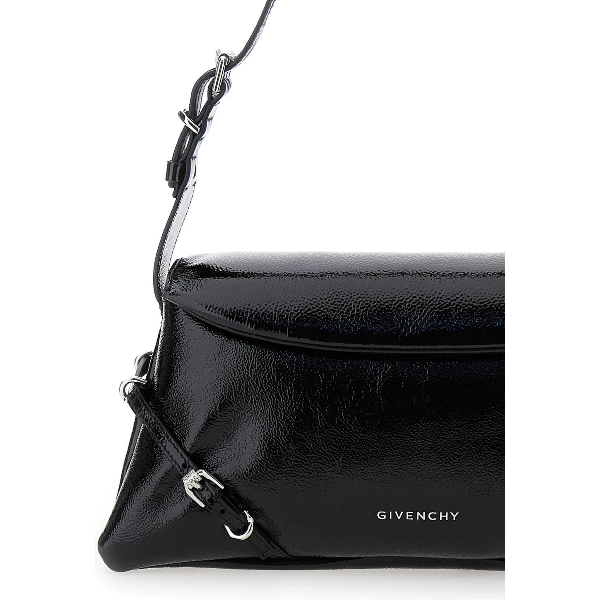 Ptit Voyou Black Shoulder Bag with Logo Lettering on the Front and Adjustable Shoulder Strap in Leather Woman