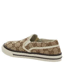 Beige Loafers with All-Over GG Motif in Fabric Boy