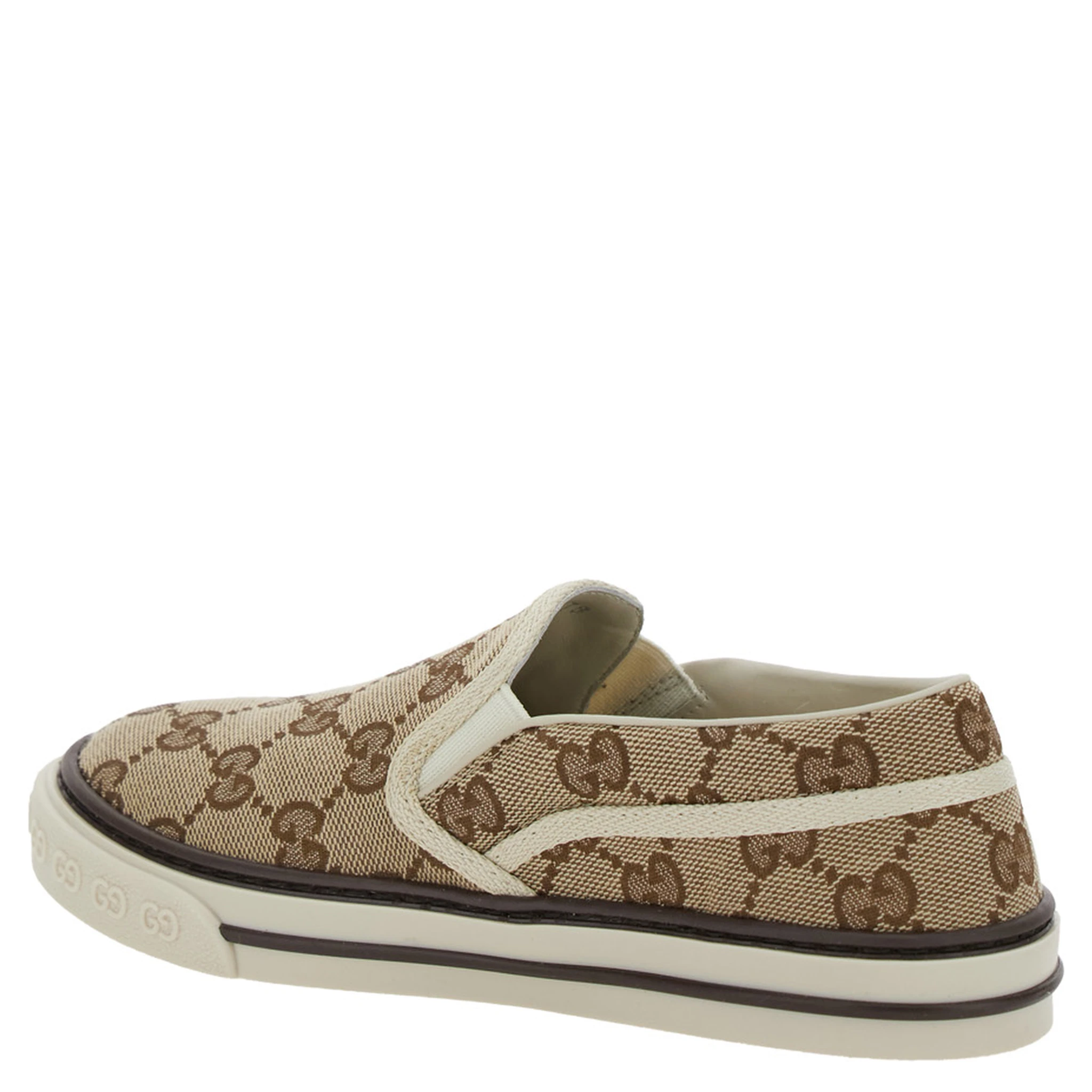 Beige Loafers with All-Over GG Motif in Fabric Boy