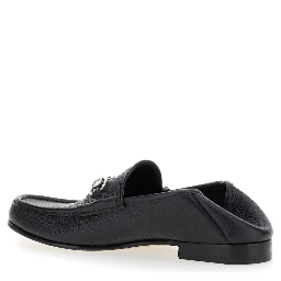 Black Loafers with Horsebit Detail on the Front in Hammered Leather Man