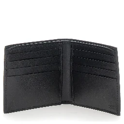 Grey and Black Wallet with GG Maxi Logo on Front in Hammered Leather Man