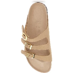 Florida Beige Sandals with Buckle with Logo Lettering in Leather Woman