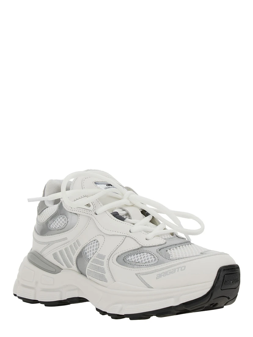 Marathon Ghost Runner White Low Top Sneakers with Reflectivce Details in Leather Blend Woman