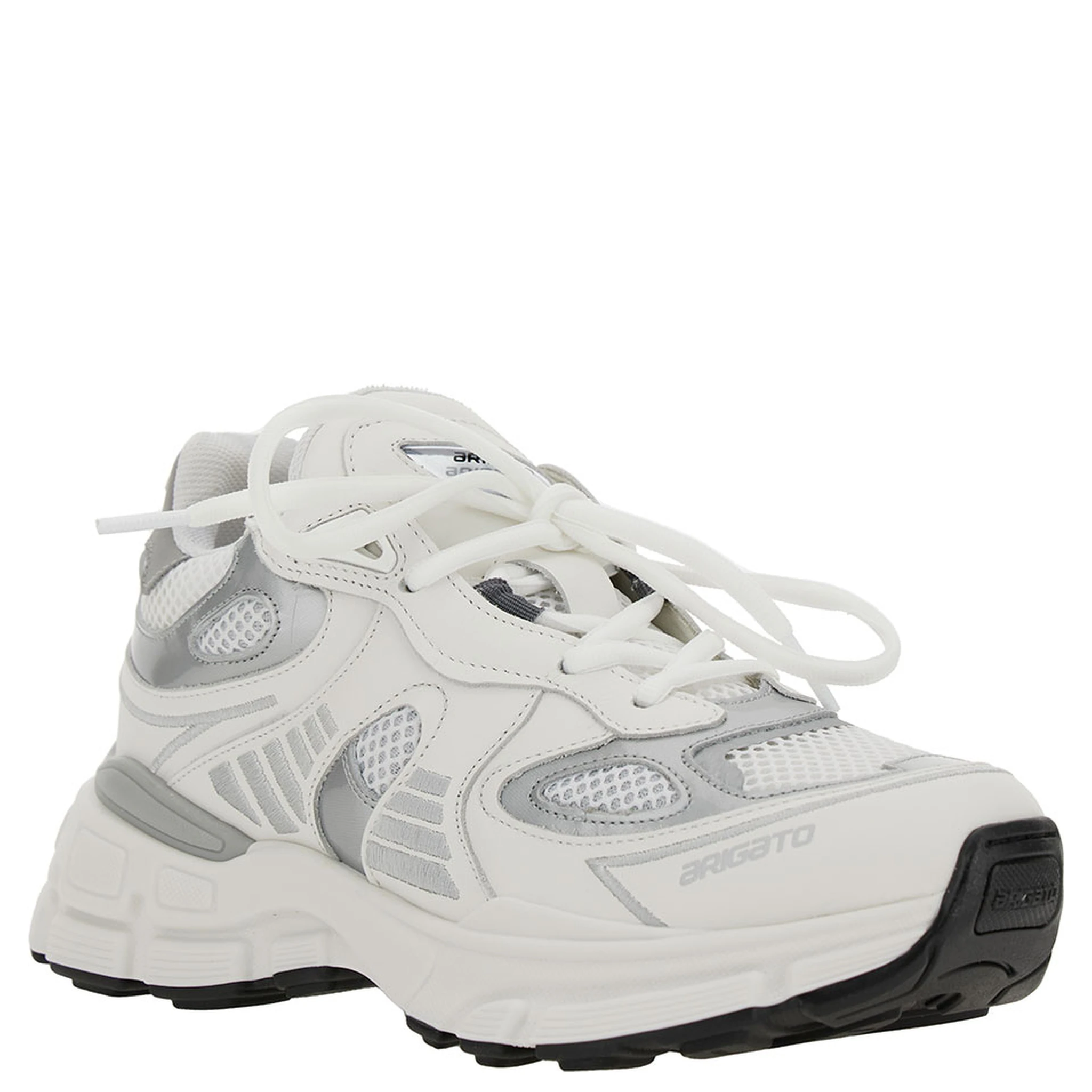 Marathon Ghost Runner White Low Top Sneakers with Reflectivce Details in Leather Blend Woman