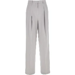 Metallic Pants with High Waist and Front Pences in Tech Fabric Woman