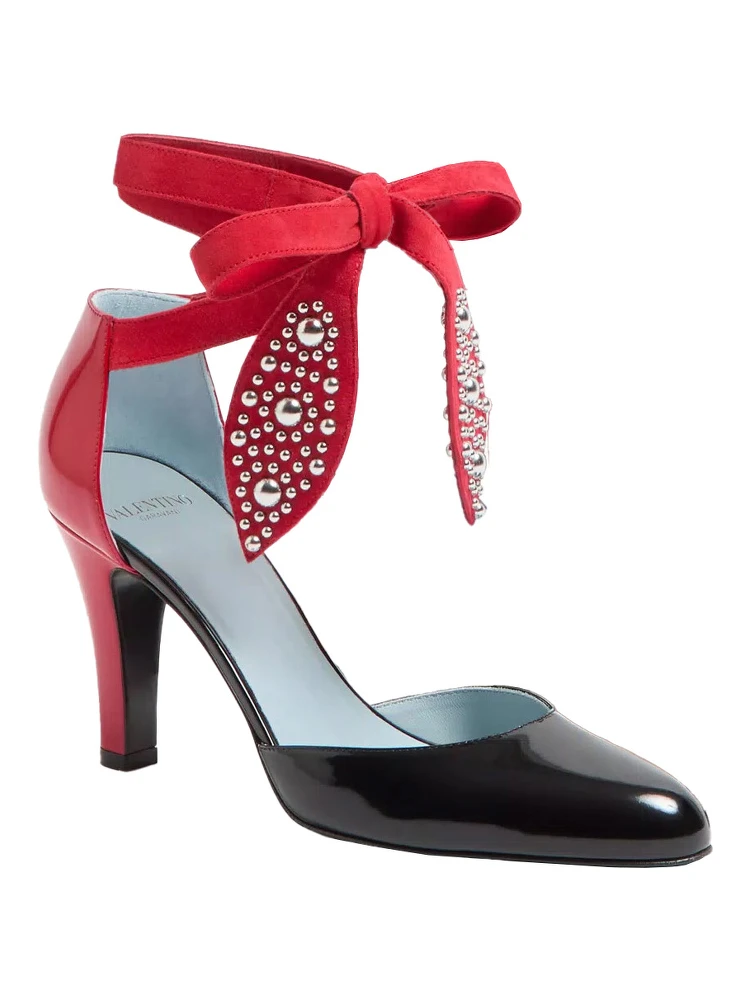 Foliefoliage Black Pumps Bead Embellishment and Color-Block Design in Leather Woman alternative