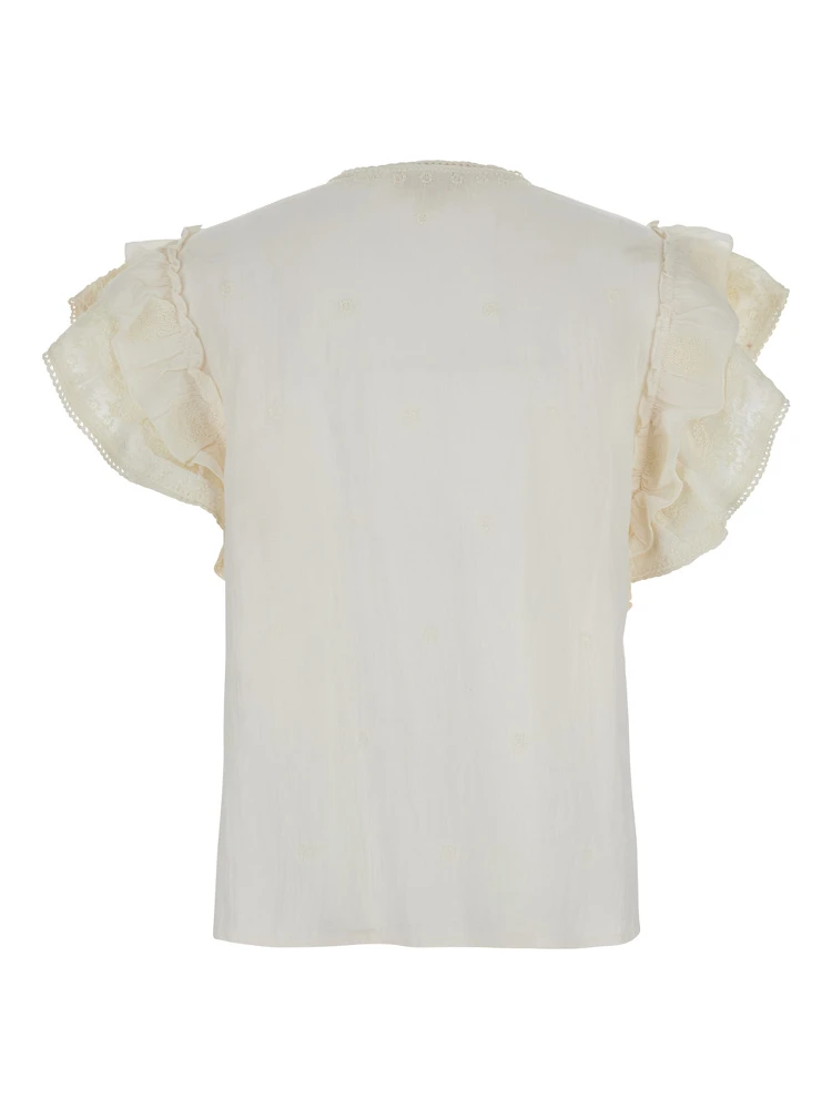 White Top with V-Neck on the Front and Knot Closure in Fabric Woman alternative