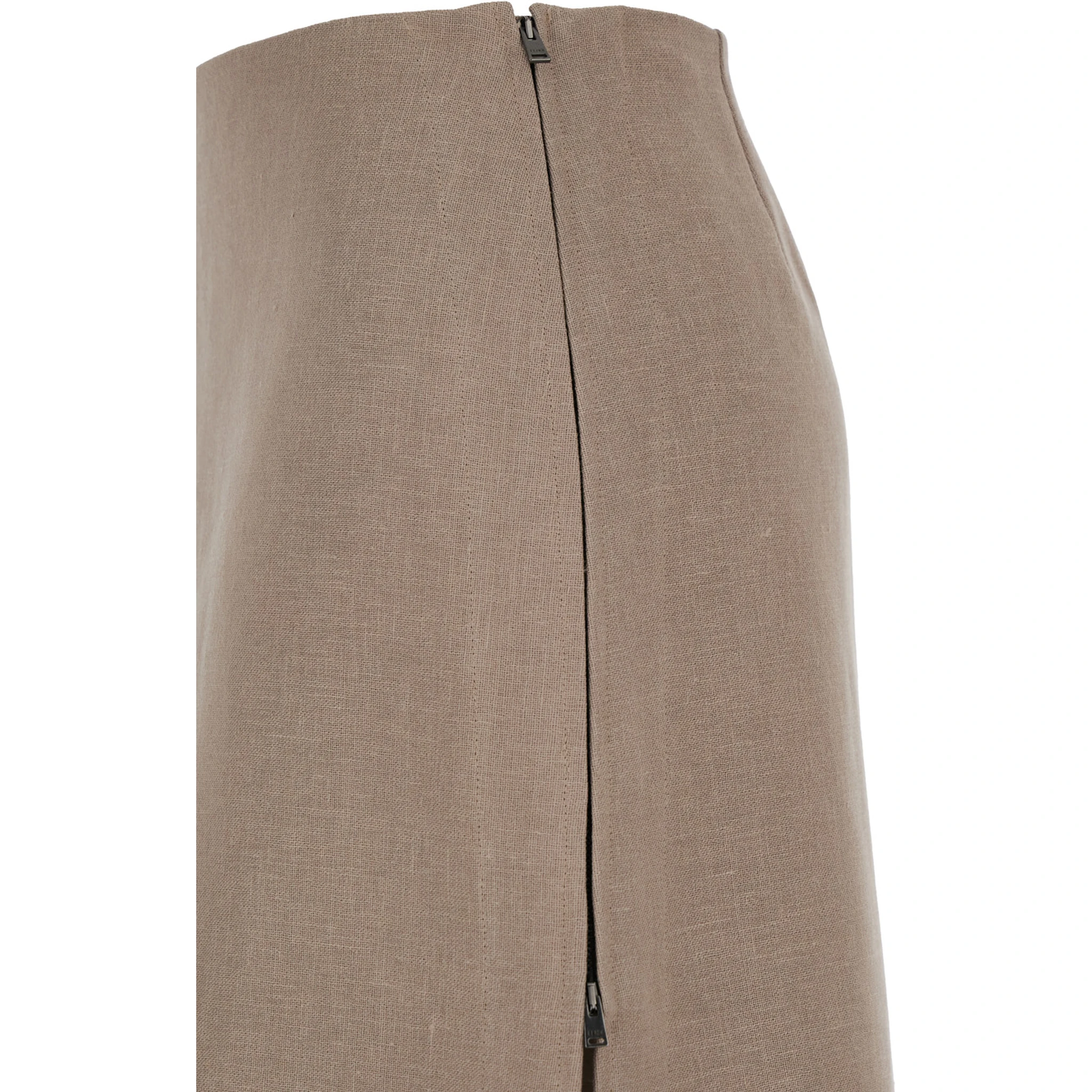Beige Pencil Skirt with Rear Logo Lettering Embroidery and Side Slit in Linen Woman