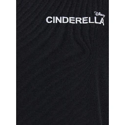 Cinderella Black T-Shirt with Logo Printed on the Front and Print on the Back in Cotton Woman