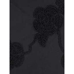 Black Mini Skirt with 3D Floral Details Applied All-Over in Cotton Woman