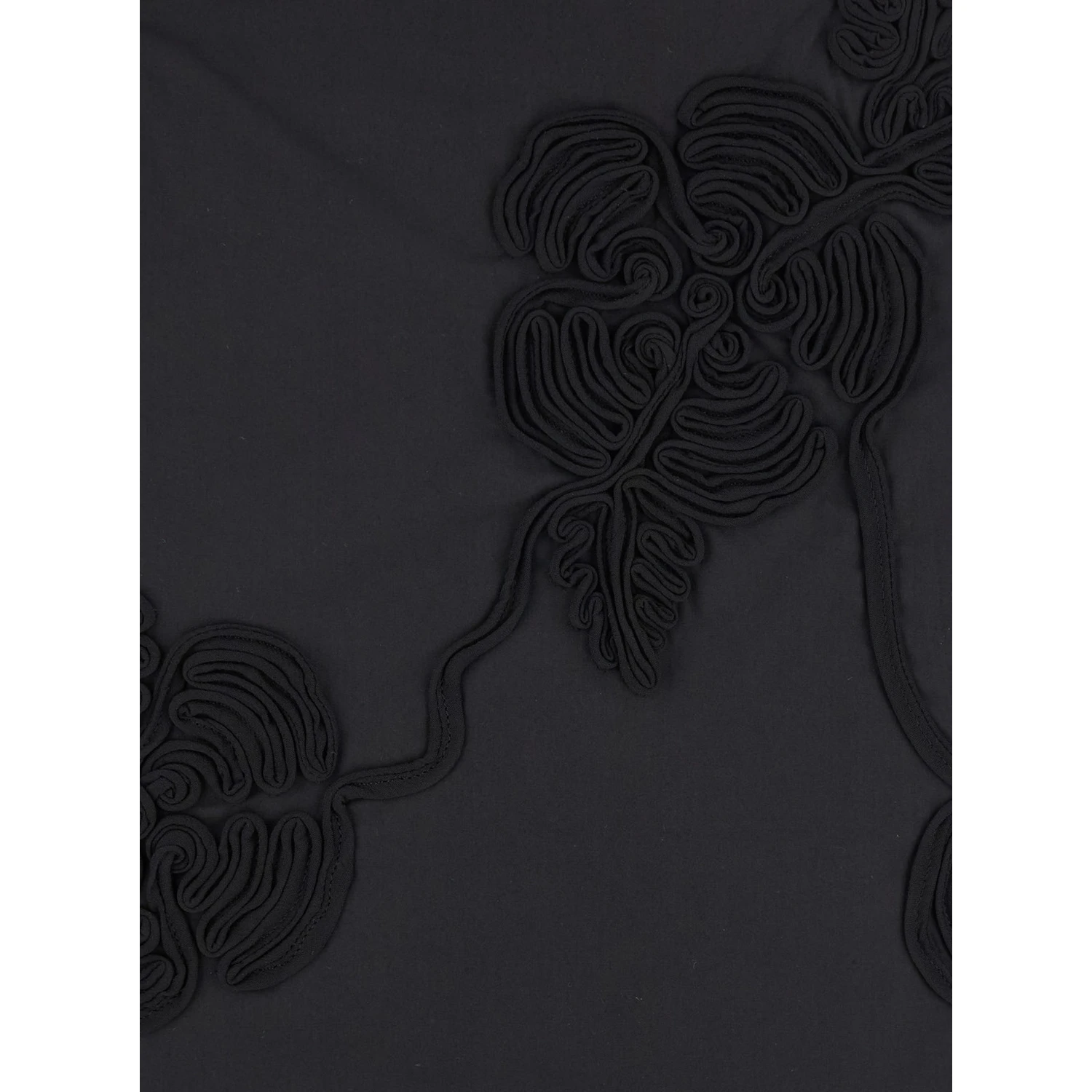 Black Mini Skirt with 3D Floral Details Applied All-Over in Cotton Woman