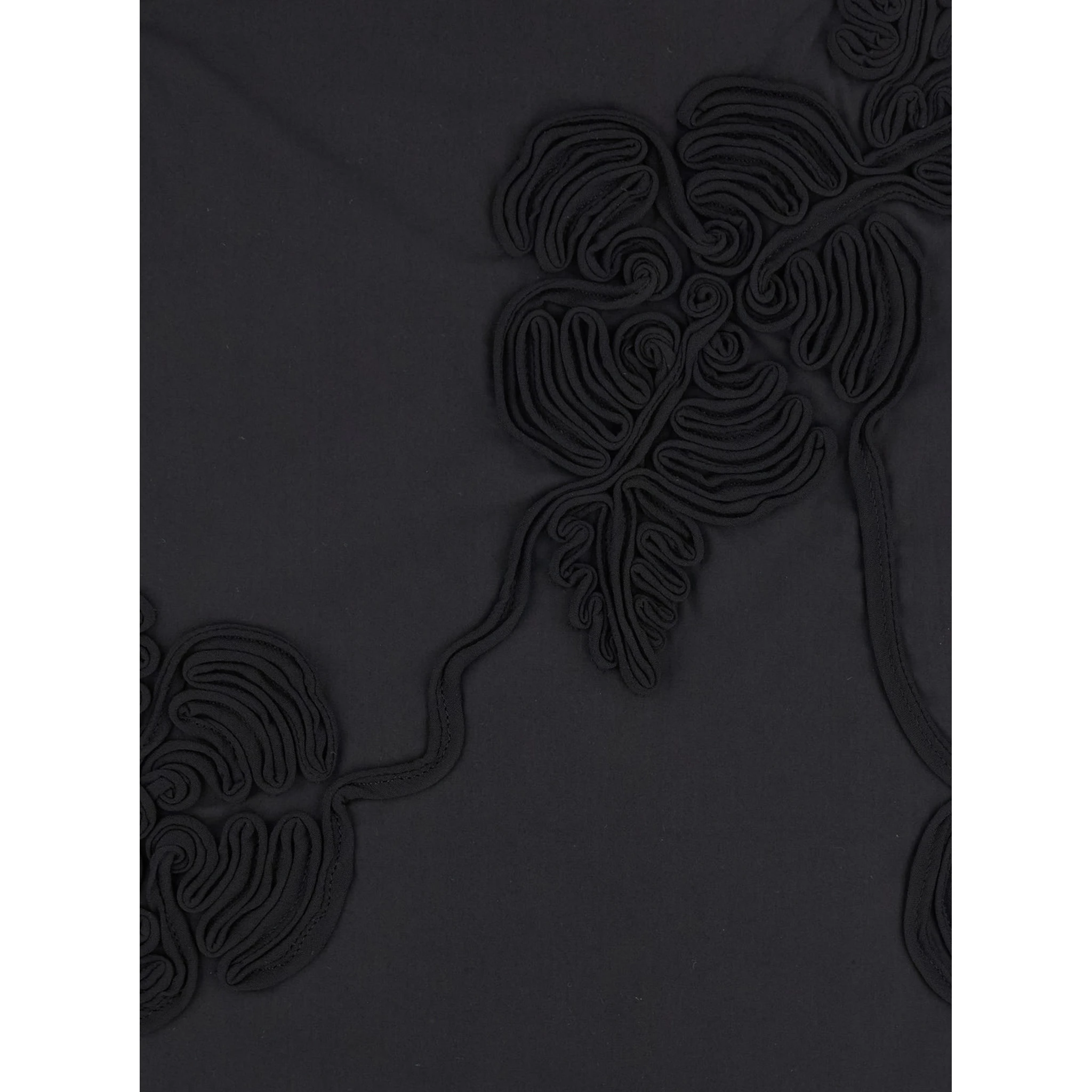 Black Mini Skirt with 3D Floral Details Applied All-Over in Cotton Woman