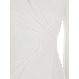 Balzac White Long Dress with Asymmetrical Pence Sewn at the Waist in Cotton Twill Woman