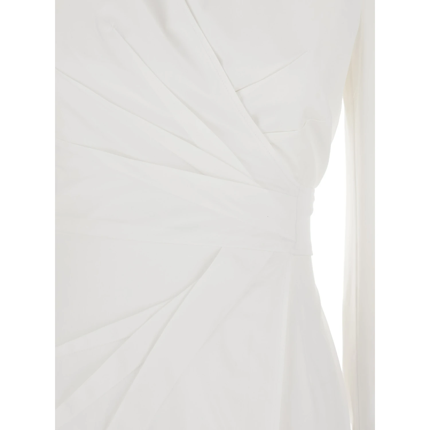 Balzac White Long Dress with Asymmetrical Pence Sewn at the Waist in Cotton Twill Woman