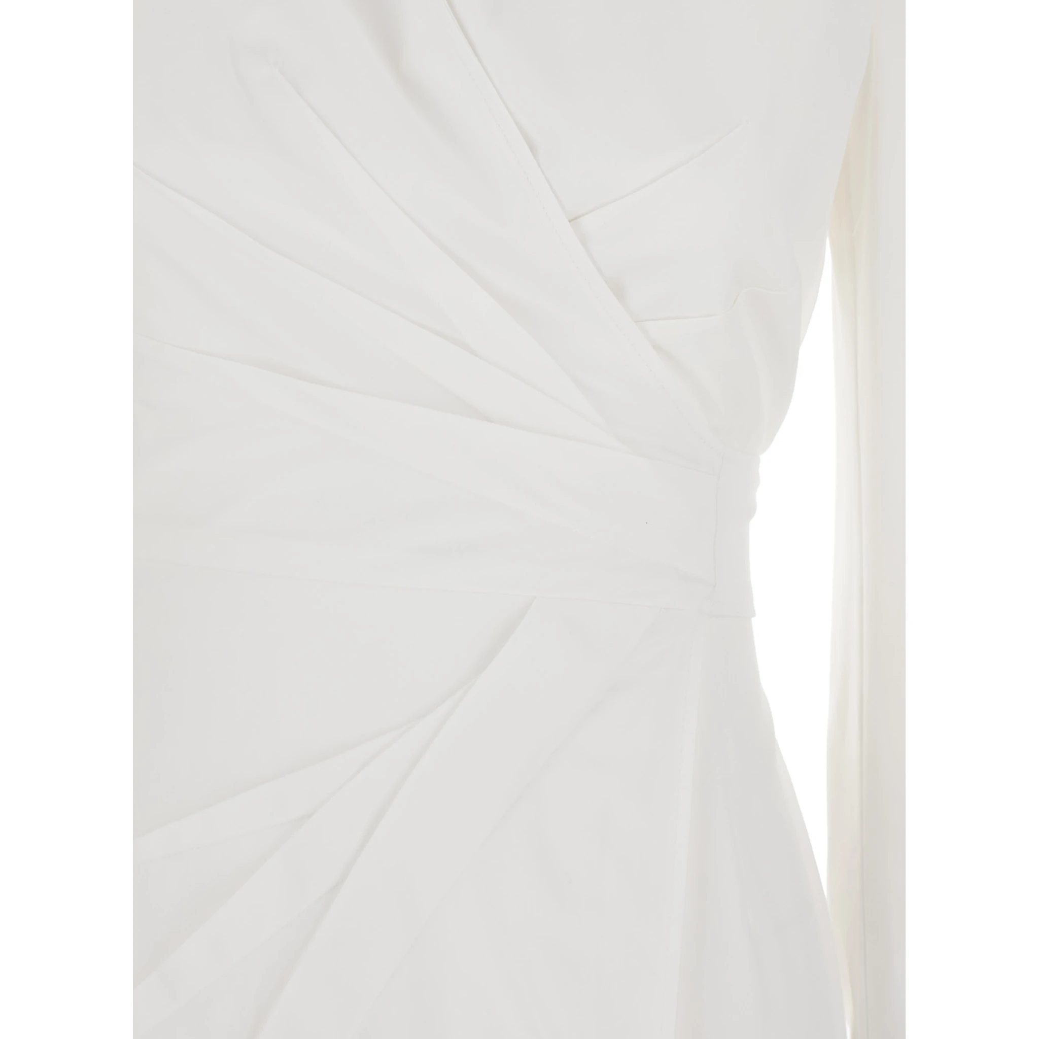 Balzac White Long Dress with Asymmetrical Pence Sewn at the Waist in Cotton Twill Woman