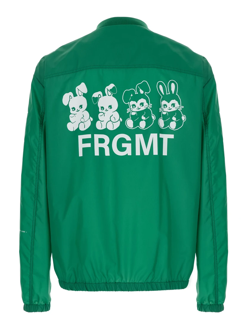 Ostria Green Bomber Jacket with Maxi Print on the Rear and Logo Patch on the Sleeve in Tech Fabric Man