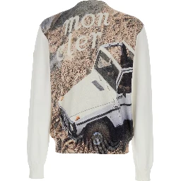 Multicolor Crewneck Sweater with Logoed Motif with Car Print and Logo Patch in Cotton Man