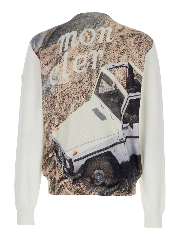 Multicolor Crewneck Sweater with Logoed Motif with Car Print and Logo Patch in Cotton Man alternative