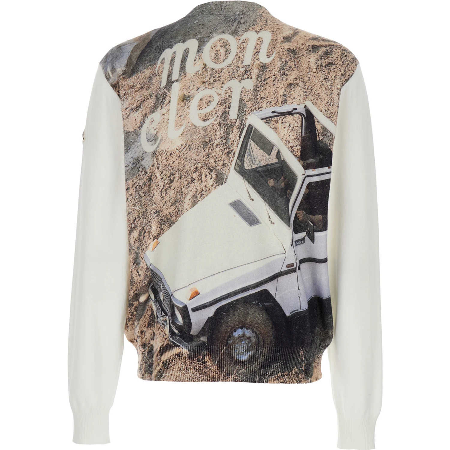 Multicolor Crewneck Sweater with Logoed Motif with Car Print and Logo Patch in Cotton Man