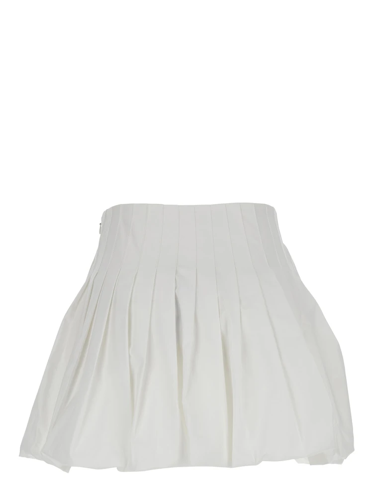 White Mini Skirt with Concealed Side Zip Closure and Pleated Details in Cotton Woman alternative