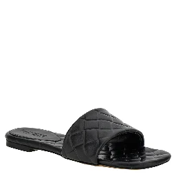 Slide Amy Black Sandals with Intreccio Motif in Leather Woman