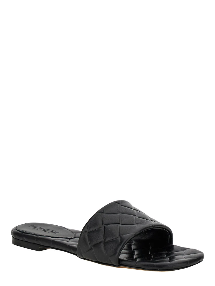 Slide Amy Black Sandals with Intreccio Motif in Leather Woman alternative