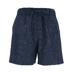 Blue Shorts with Elastic Drawstring Waist in Tech Fabric Woman