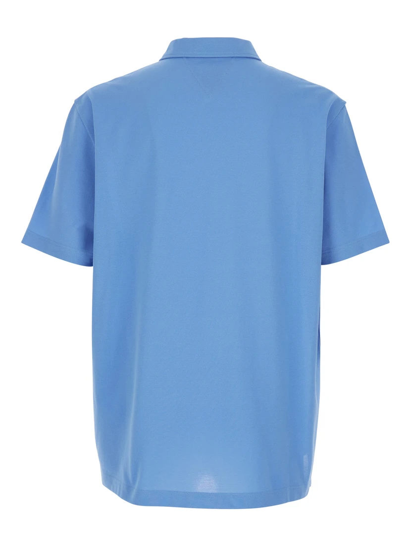 Blue Polo Shirt with Classic Collar and Logo Embroidery Detail on the Front in Cotton Man