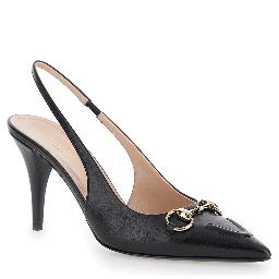 Erin Black Slingback Pumps with Horsebit Detail in Leather Woman