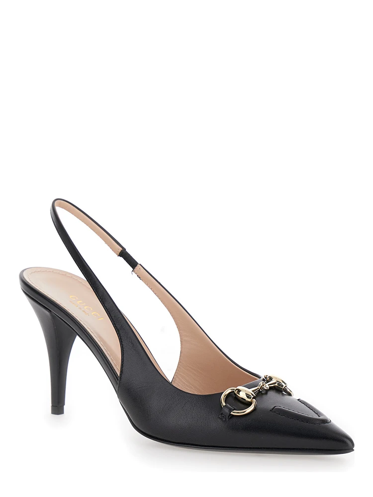 Erin Black Slingback Pumps with Horsebit Detail in Leather Woman alternative