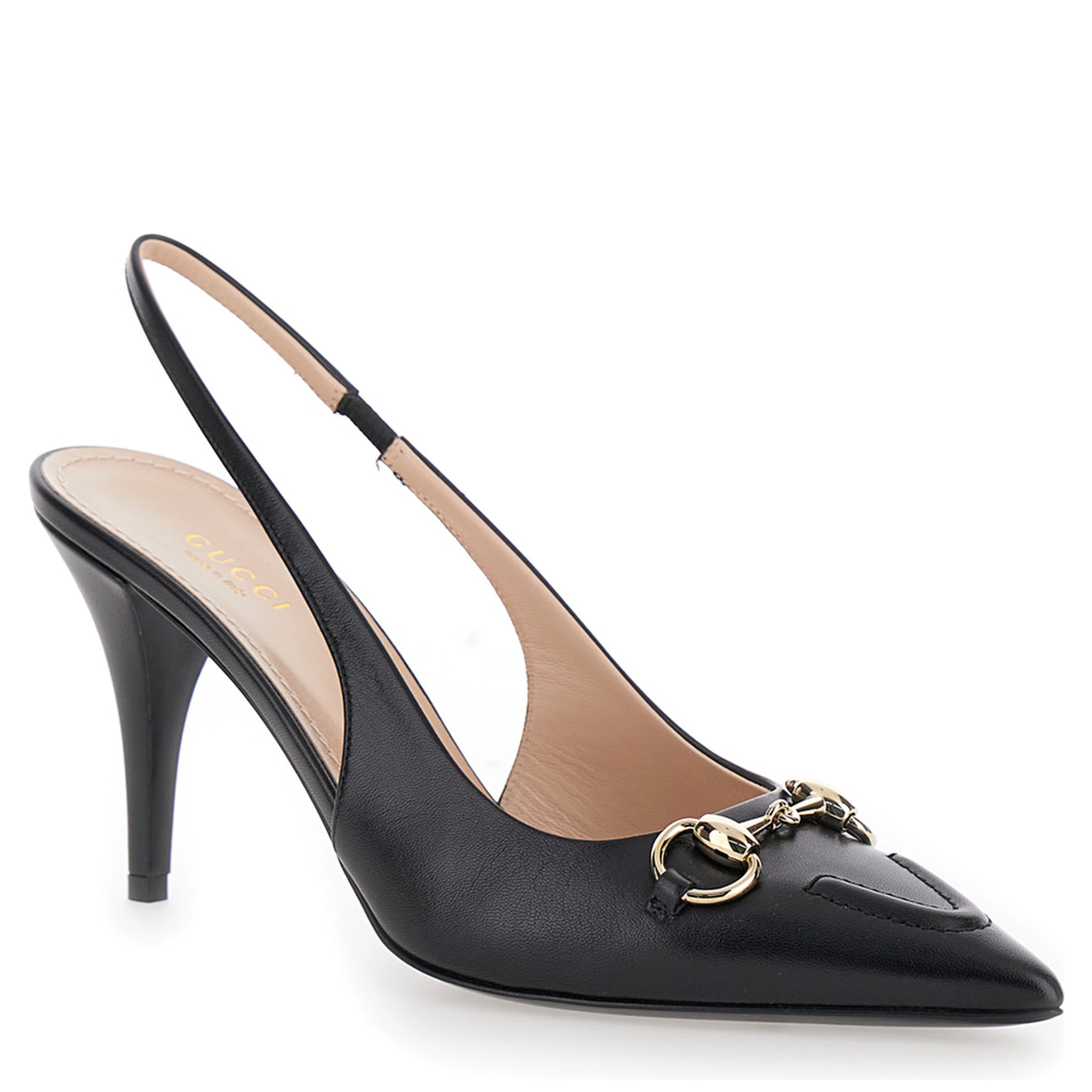 Erin Black Slingback Pumps with Horsebit Detail in Leather Woman