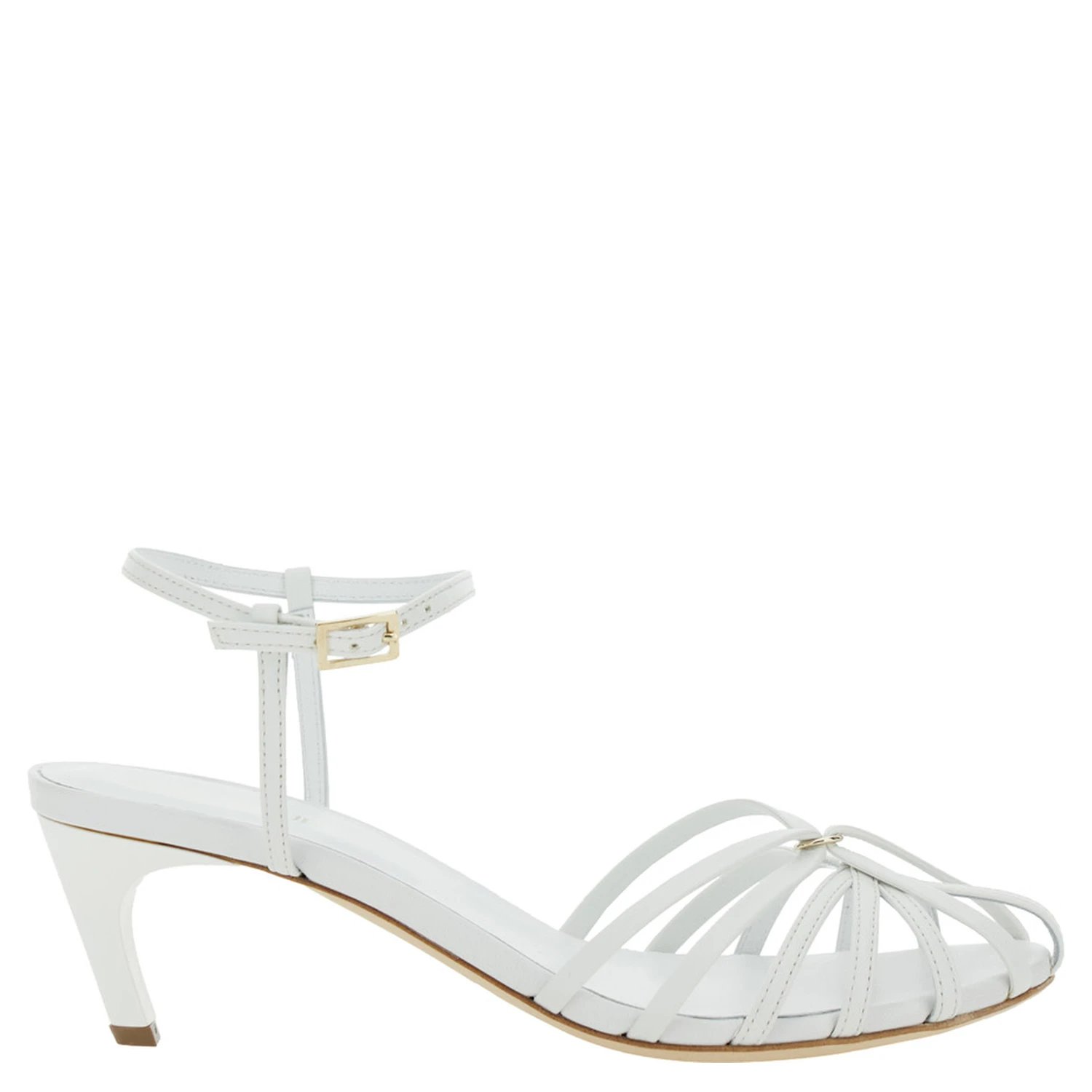 White Heeled Sandals with Cage Design in Leather Woman