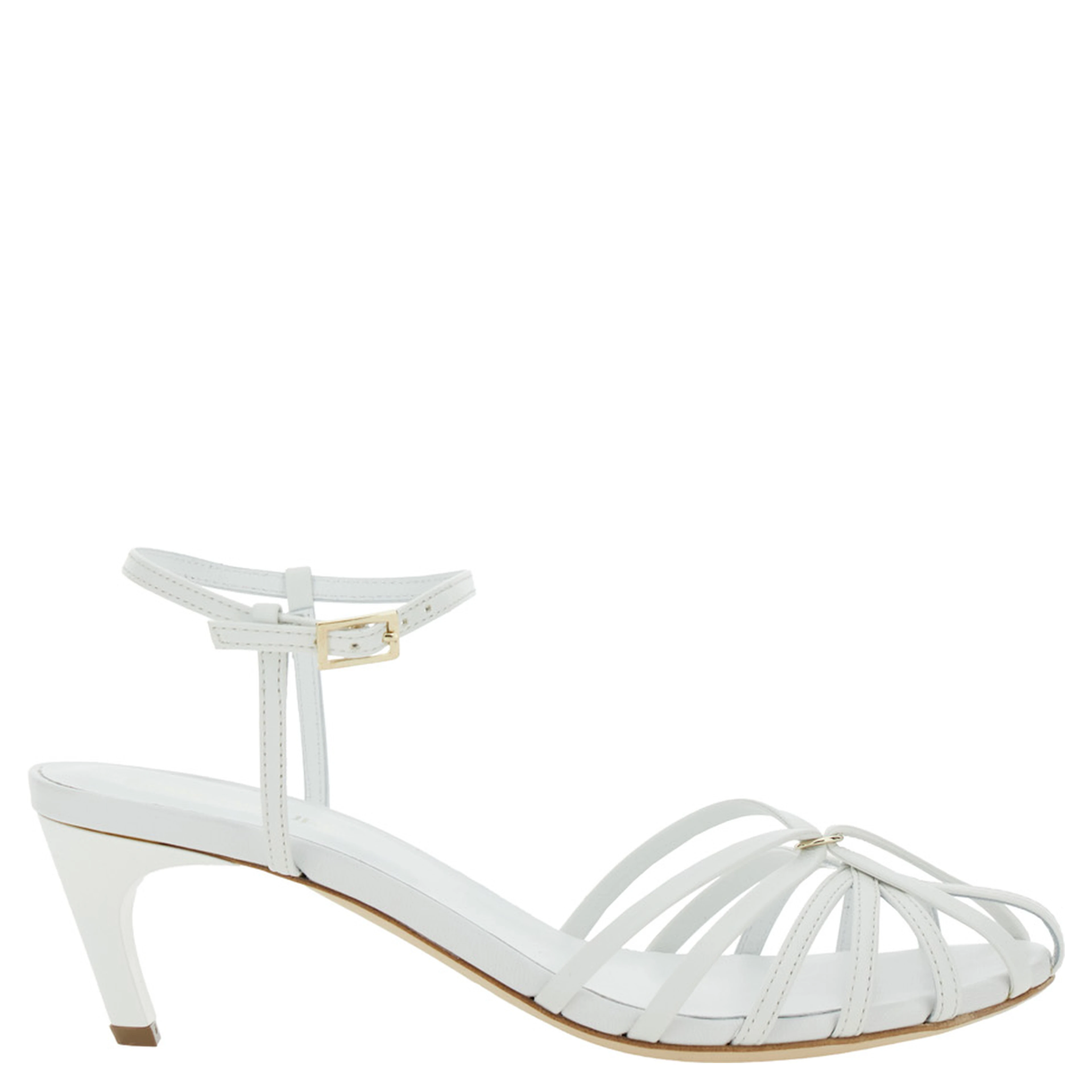White Heeled Sandals with Cage Design in Leather Woman