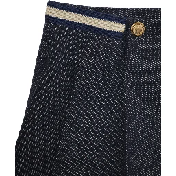 Blue Skirt with Logo Patch and Logoed Buttons in Cotton Girl