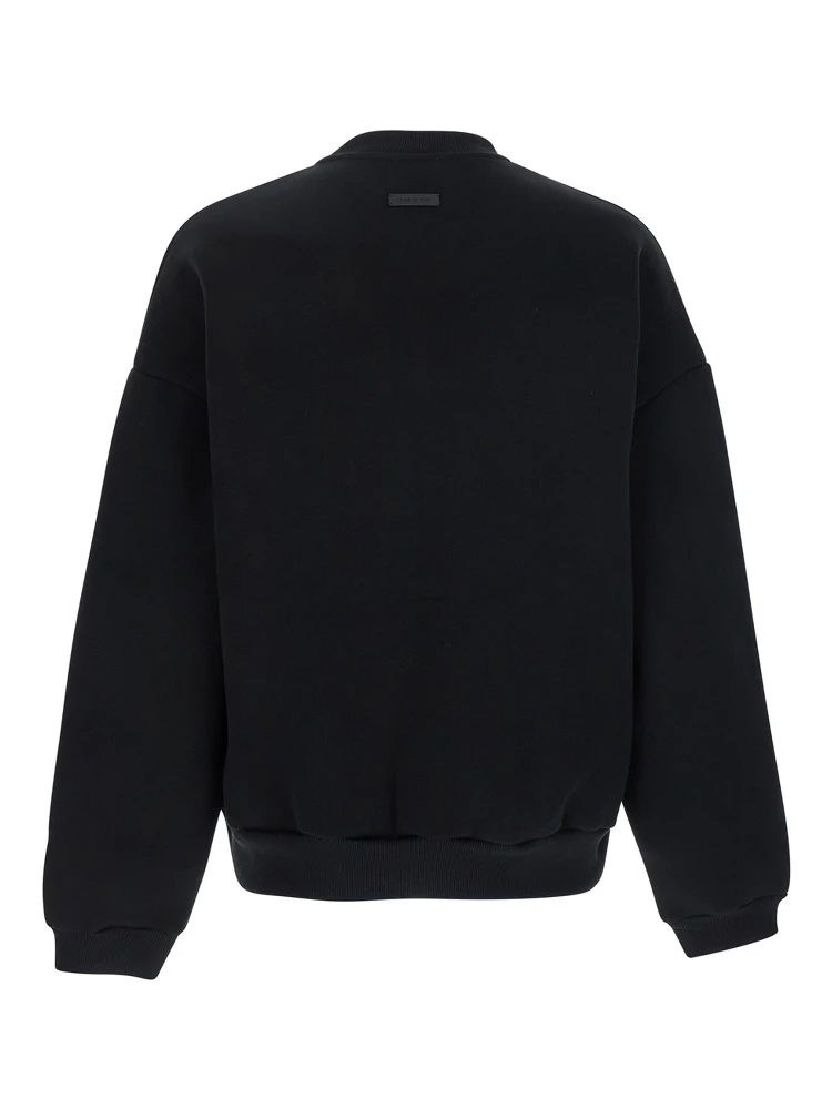 Black Crewneck Sweater with Tonal Logo Lettering Embroidery on the Front in Cotton Blend Man alternative