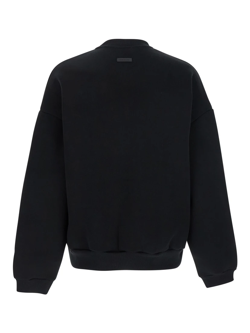 Black Crewneck Sweater with Tonal Logo Lettering Embroidery on the Front in Cotton Blend Man