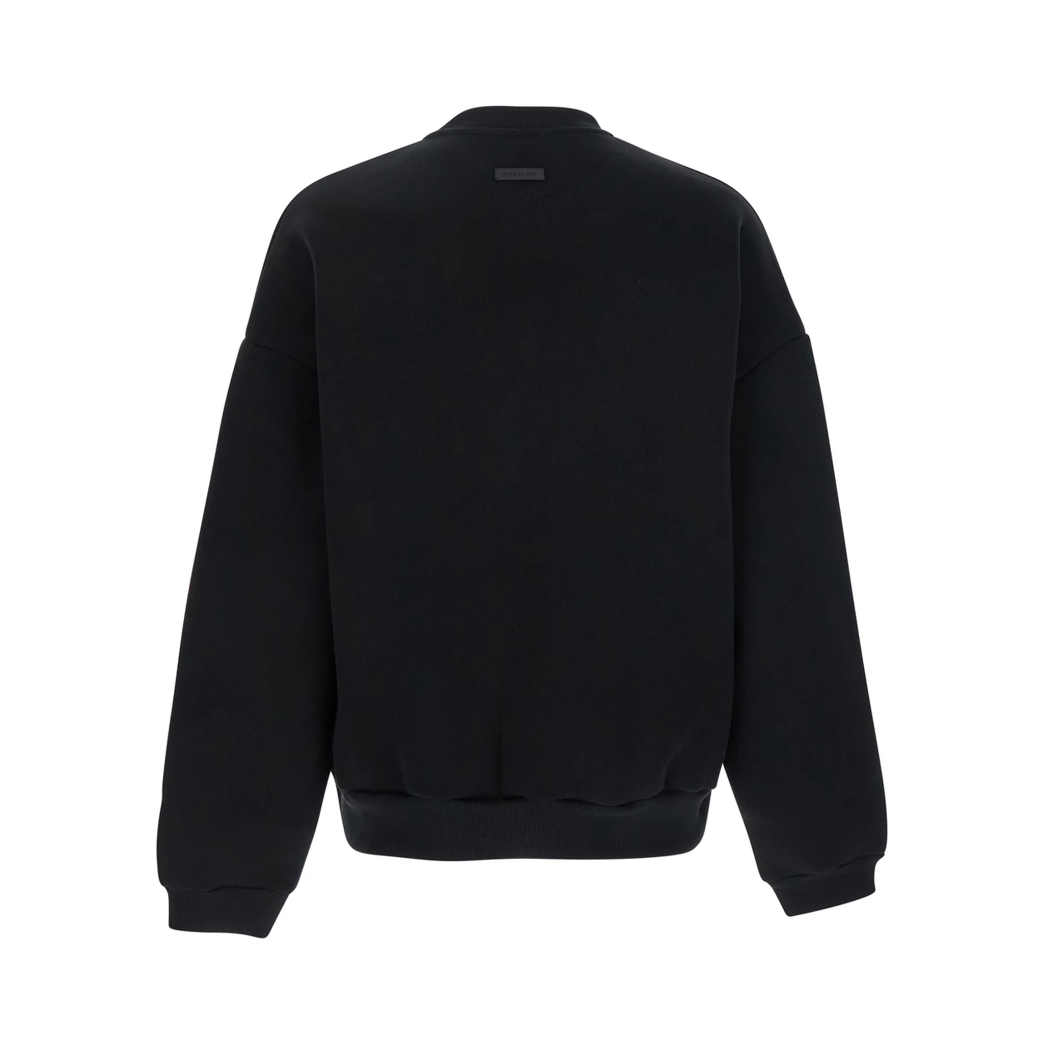 Black Crewneck Sweater with Tonal Logo Lettering Embroidery on the Front in Cotton Blend Man