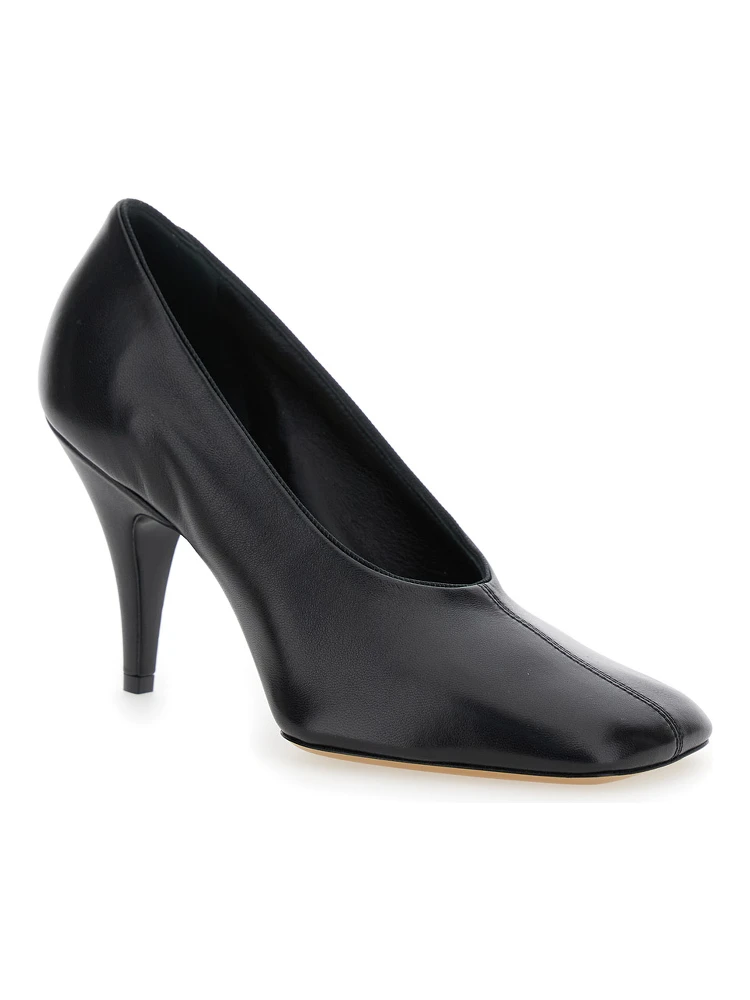 Soft 90 Black Décolleté with Square Toe and High Heel in Soft Leather Woman alternative