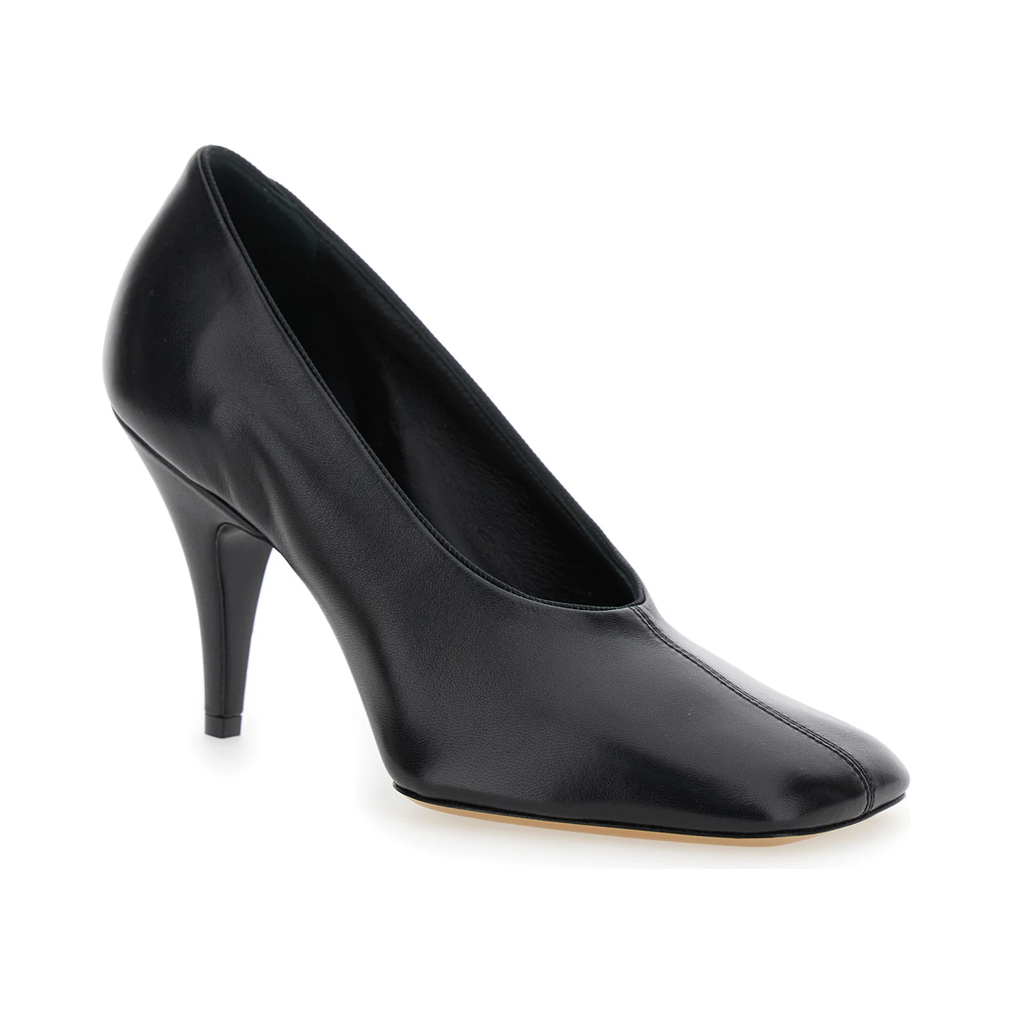 Soft 90 Black Décolleté with Square Toe and High Heel in Soft Leather Woman
