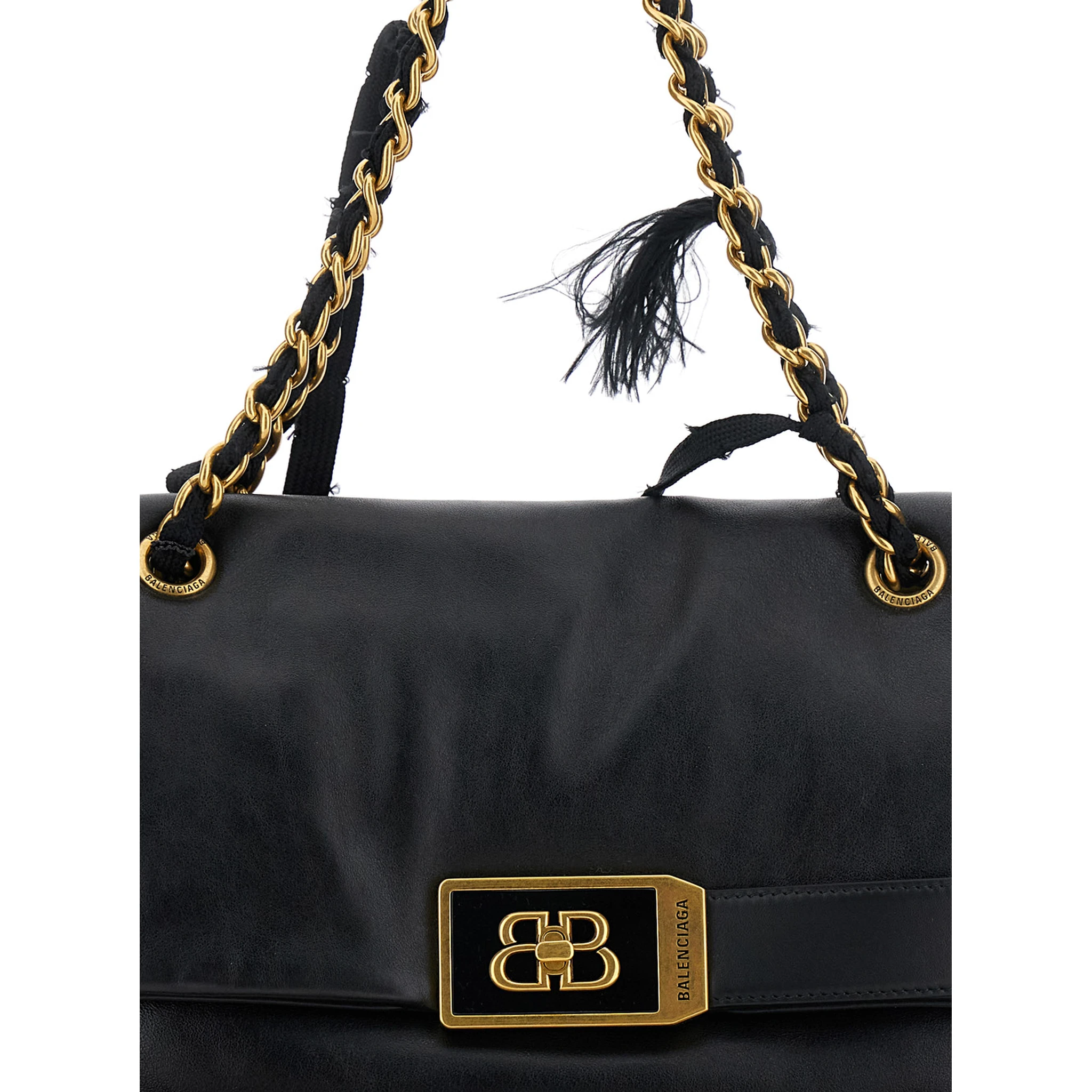 Modu Flap Black Crossbody Bag with Logo Plaque on the Front in Leather Woman