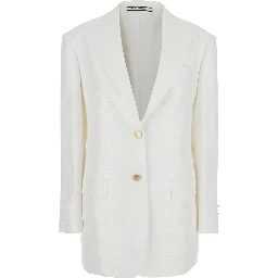 White Jacket with Pointed Lapels and Front Pockets in Viscose Blend Woman