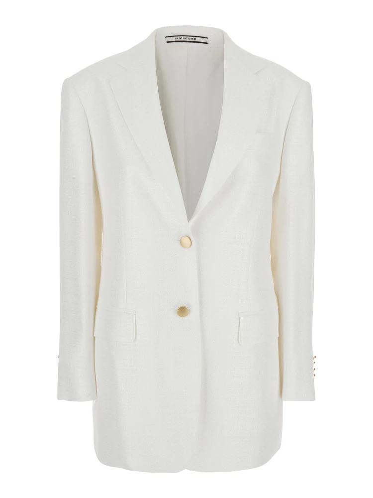 White Jacket with Pointed Lapels and Front Pockets in Viscose Blend Woman