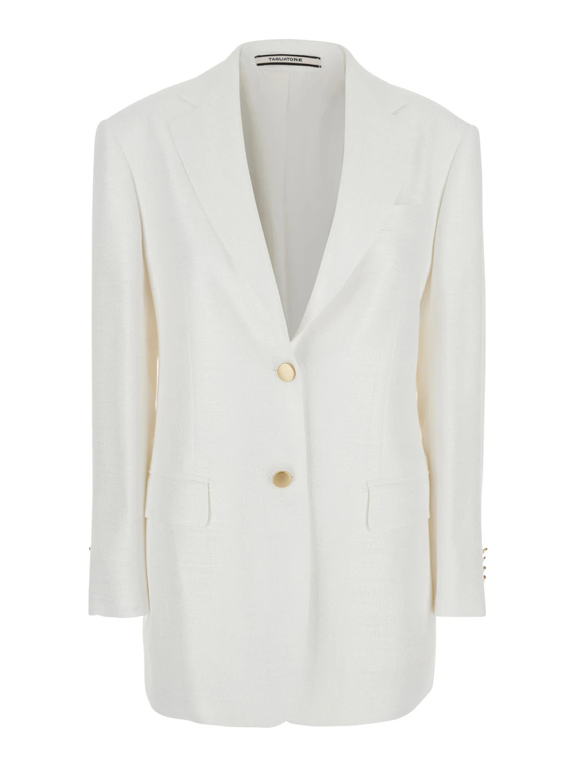 White Jacket with Pointed Lapels and Front Pockets in Viscose Blend Woman