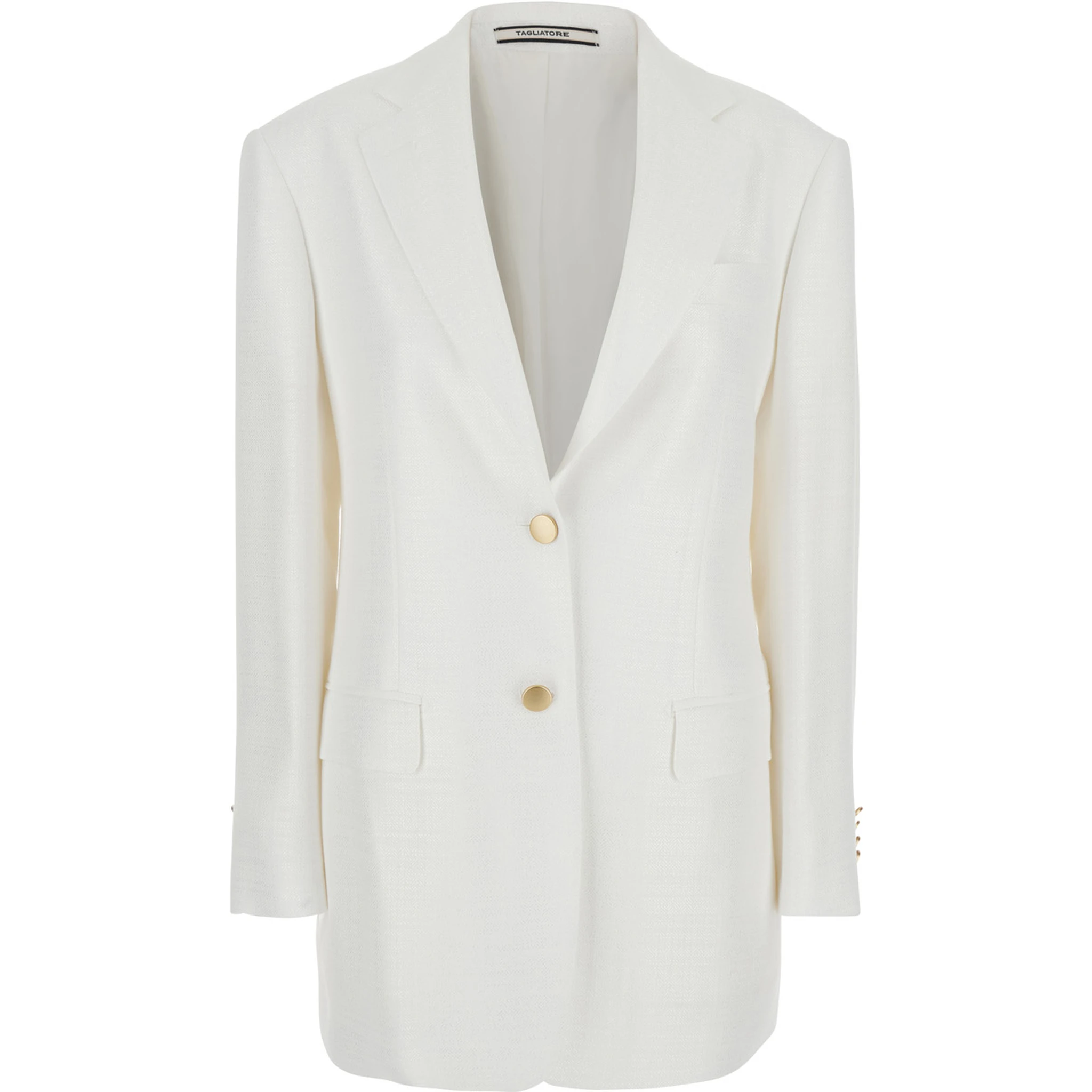White Jacket with Pointed Lapels and Front Pockets in Viscose Blend Woman