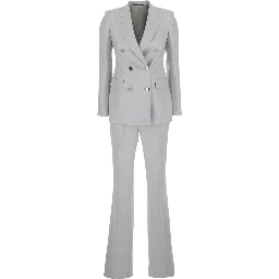 Grey Double-Breasted Suit with Golden Buttons in Linen Woman
