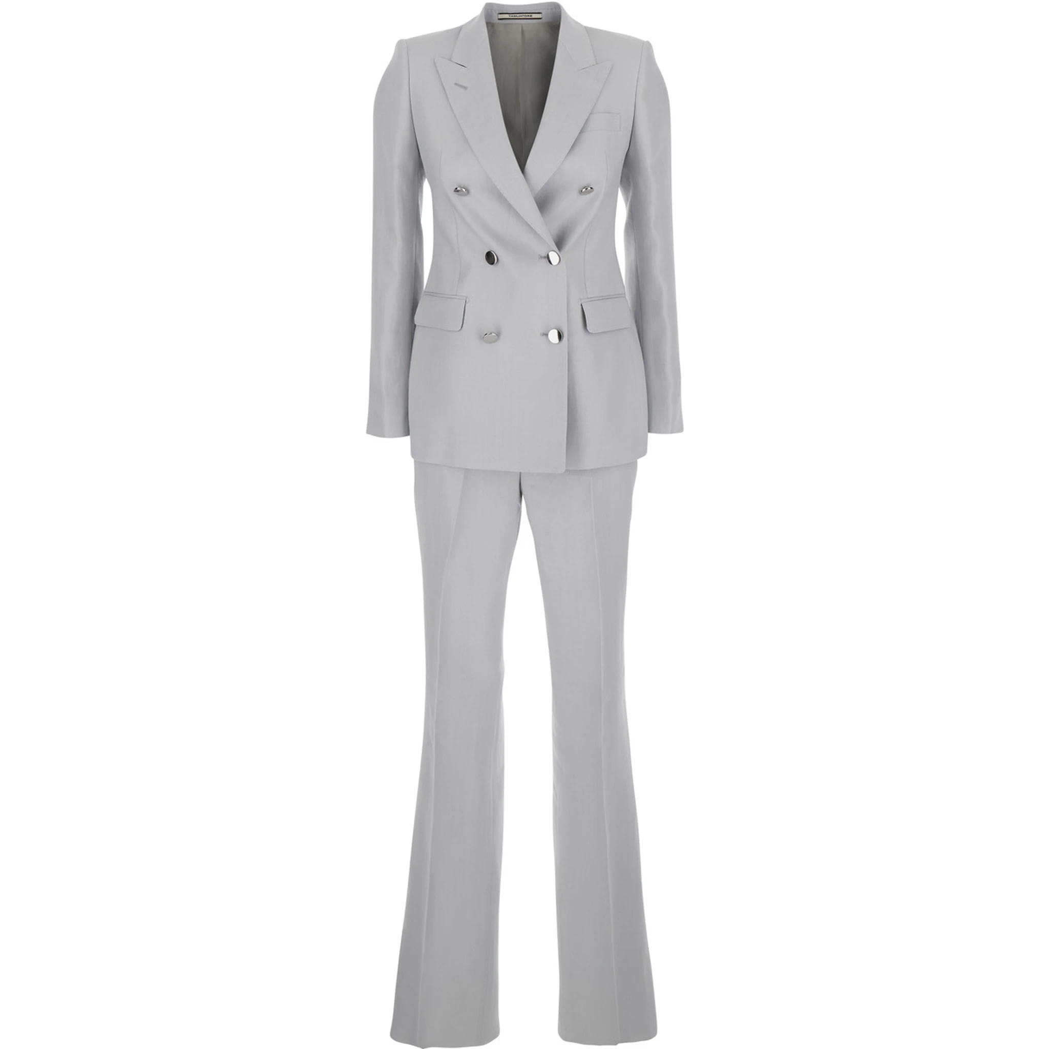 Grey Double-Breasted Suit with Golden Buttons in Linen Woman