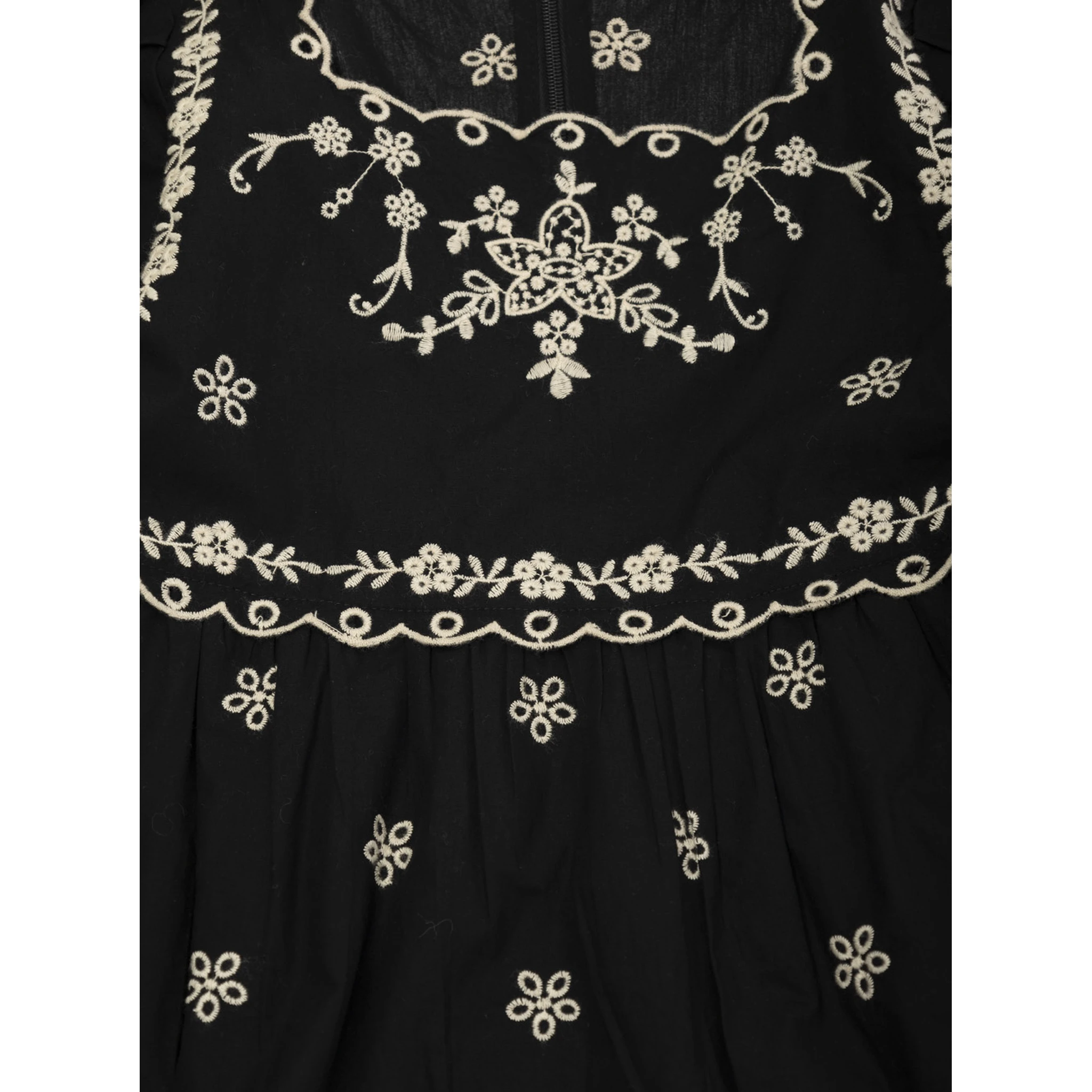 Kingsley Black Dress with All-Over Embroidery in Cotton Girls