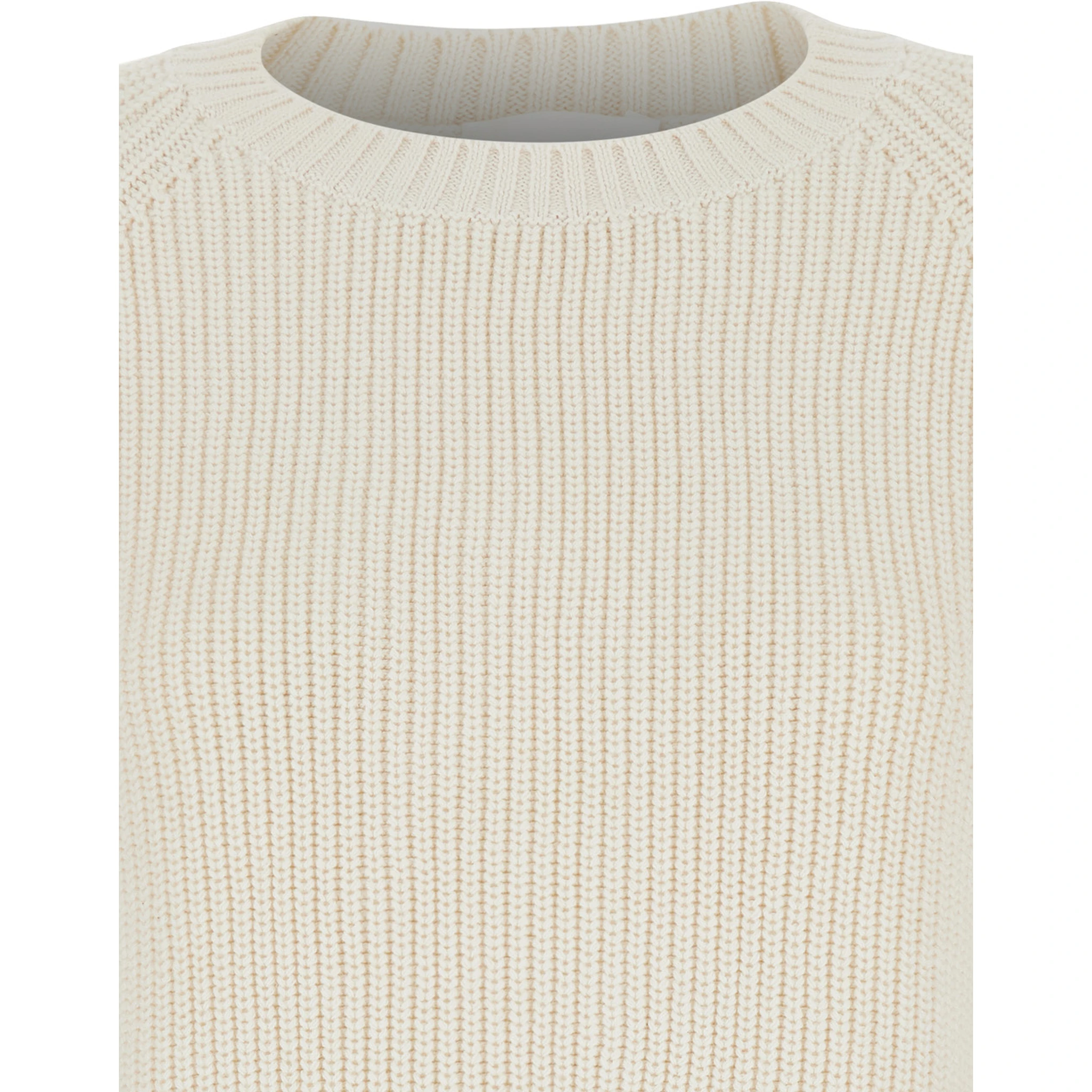 White Knit Crewneck Sweater in Cotton and Cashmere Blend Woman