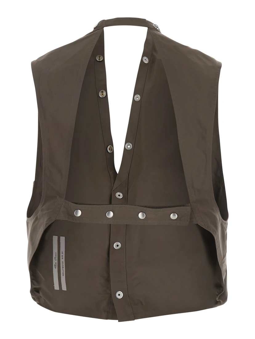 Grey Vest with V-Neck and Cargo Pockets in Cotton Man